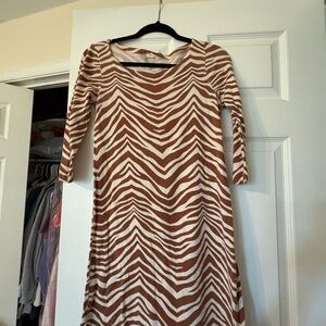 J. Crew Brown and Cream Zebra-Print Long-Sleeve Dress